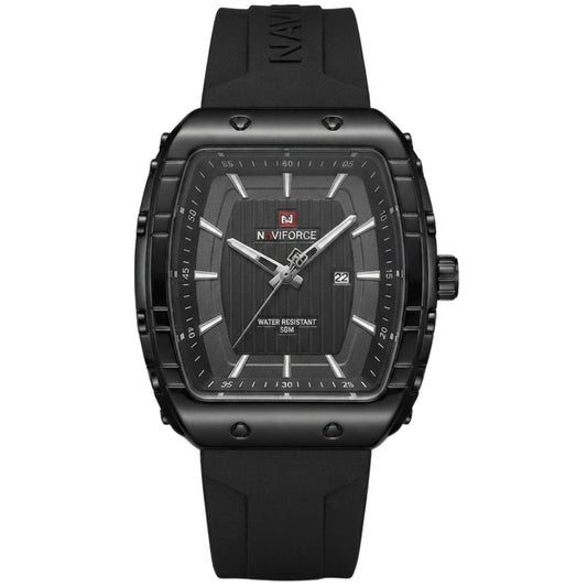 Montre Homme NAVIFORCE Quartz Noir - Boîtier Carré & Bracelet Silicone