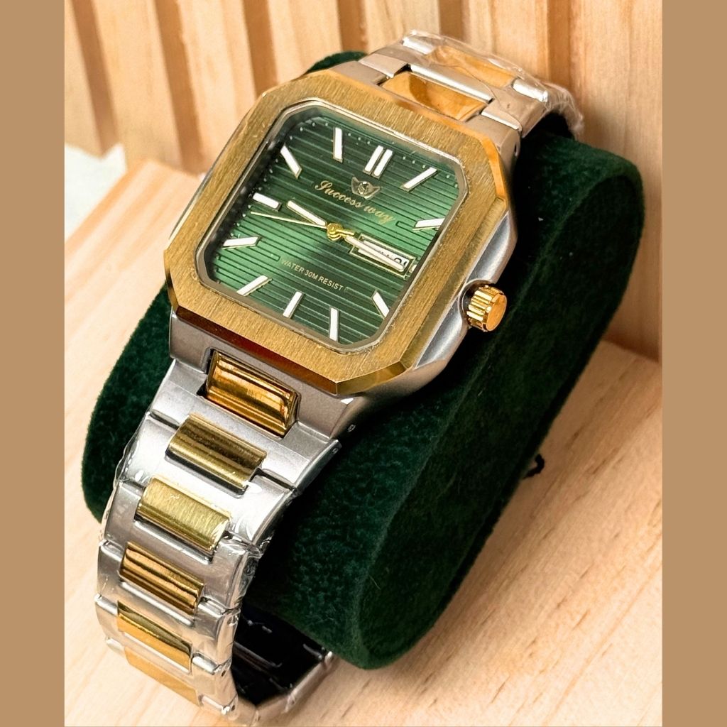 Montre Homme Success Way - Bracelet Acier Inoxydable vert dore-silver