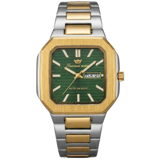 Montre Homme Success Way - Bracelet Acier Inoxydable vert dore-silver
