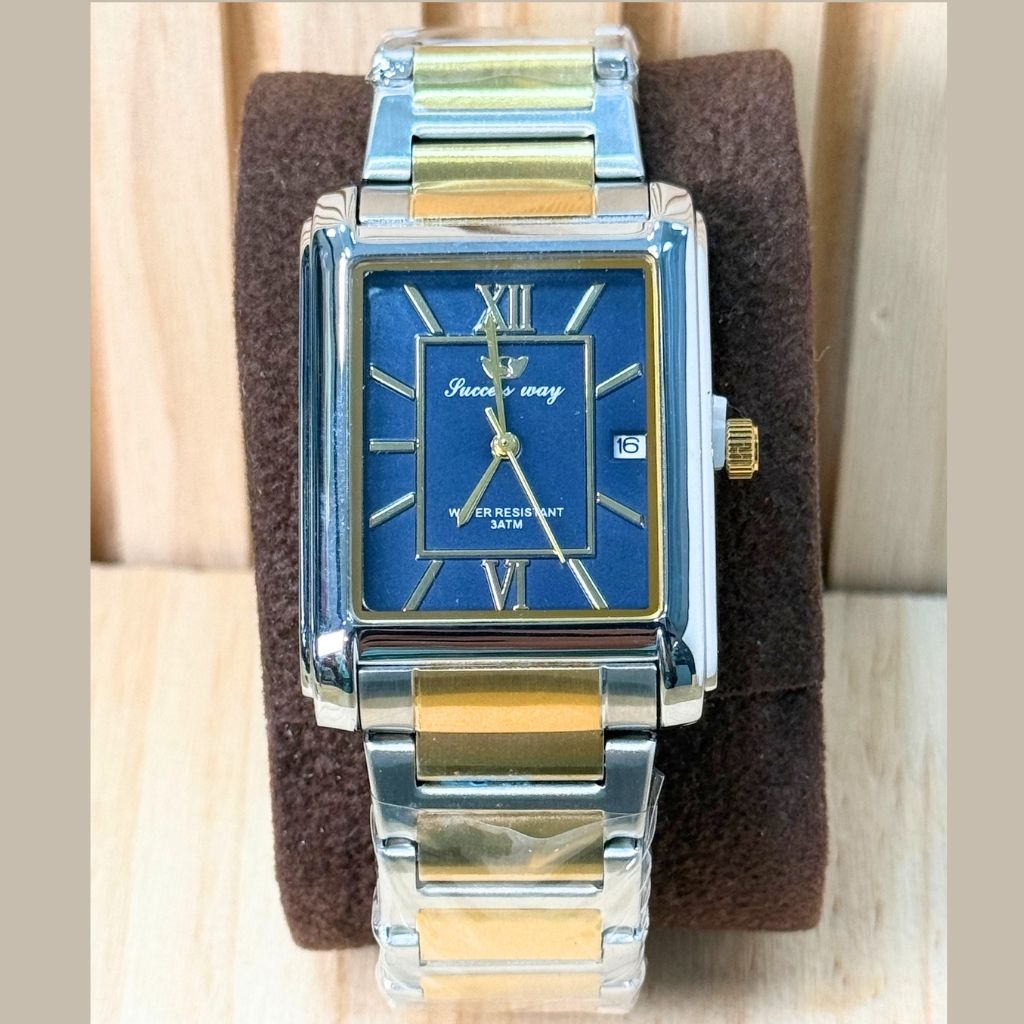 Montre Homme Success Way Rectangulaire Cadran Bleu - Boîtier Bicolore