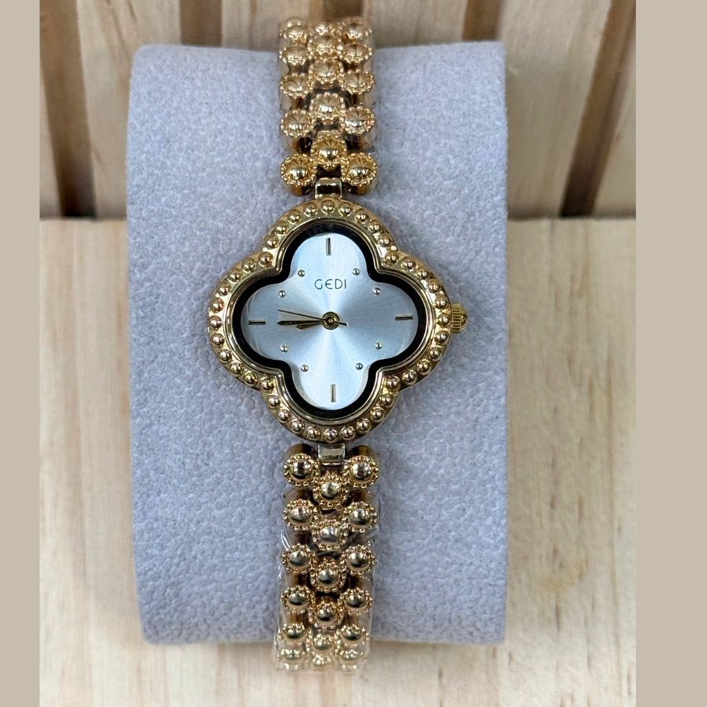 Montre Femme GEDI Quartz - Bracelet Trèfle à Quatre Feuilles & Cadran Effet Soleil