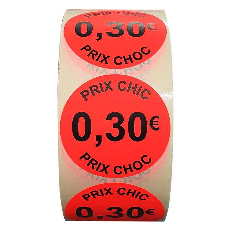 Stickers promotionnel adhésif | 0,30€ | Autocollant soldes | Rouleau de 1000 étiquettes